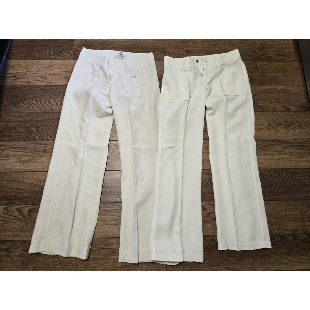 2 Pairs Banana Rebublic Linen Blend Harrison Wide Leg Pants Women's 6 Beige